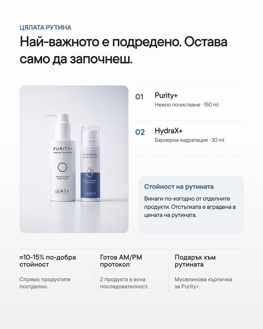 Essential+ | Базова рутина за старт - Al+ Cosmetics - 2 продукта | AM/PM basic routine | 180 ML